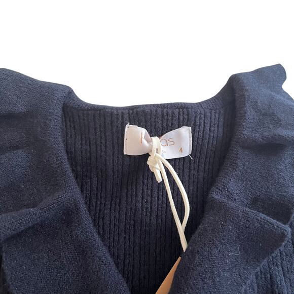 Hadas Girls Navy Ruffled Collar Cardigan Sweater - Size 4 - Picture 2 of 7